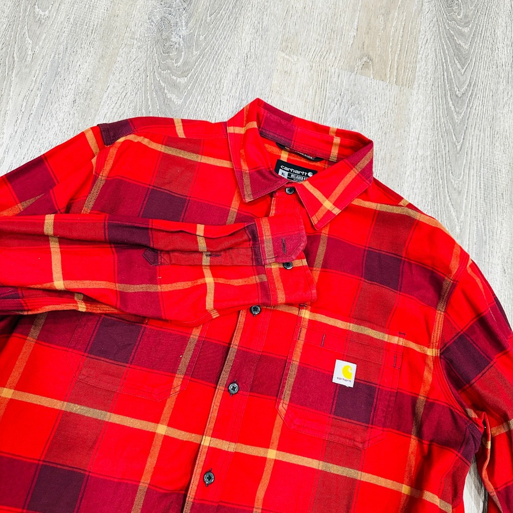 Carhartt Flannel Men XL Red Plaid Rugged Flex Relaxed Fit Flannel Shirt TW5945-M